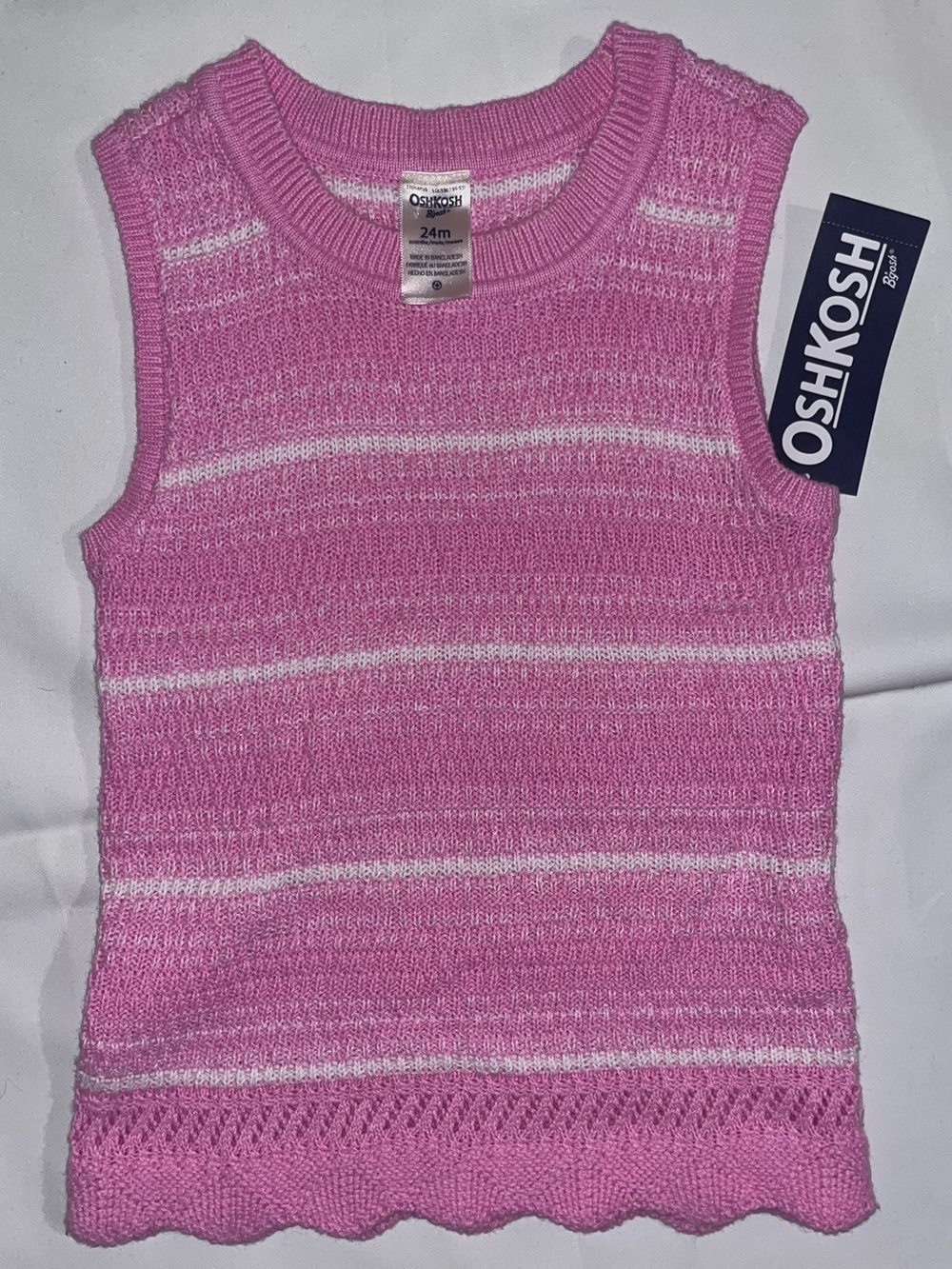 NWT OshKosh Sweater Vest 24M Pink Striped Knit